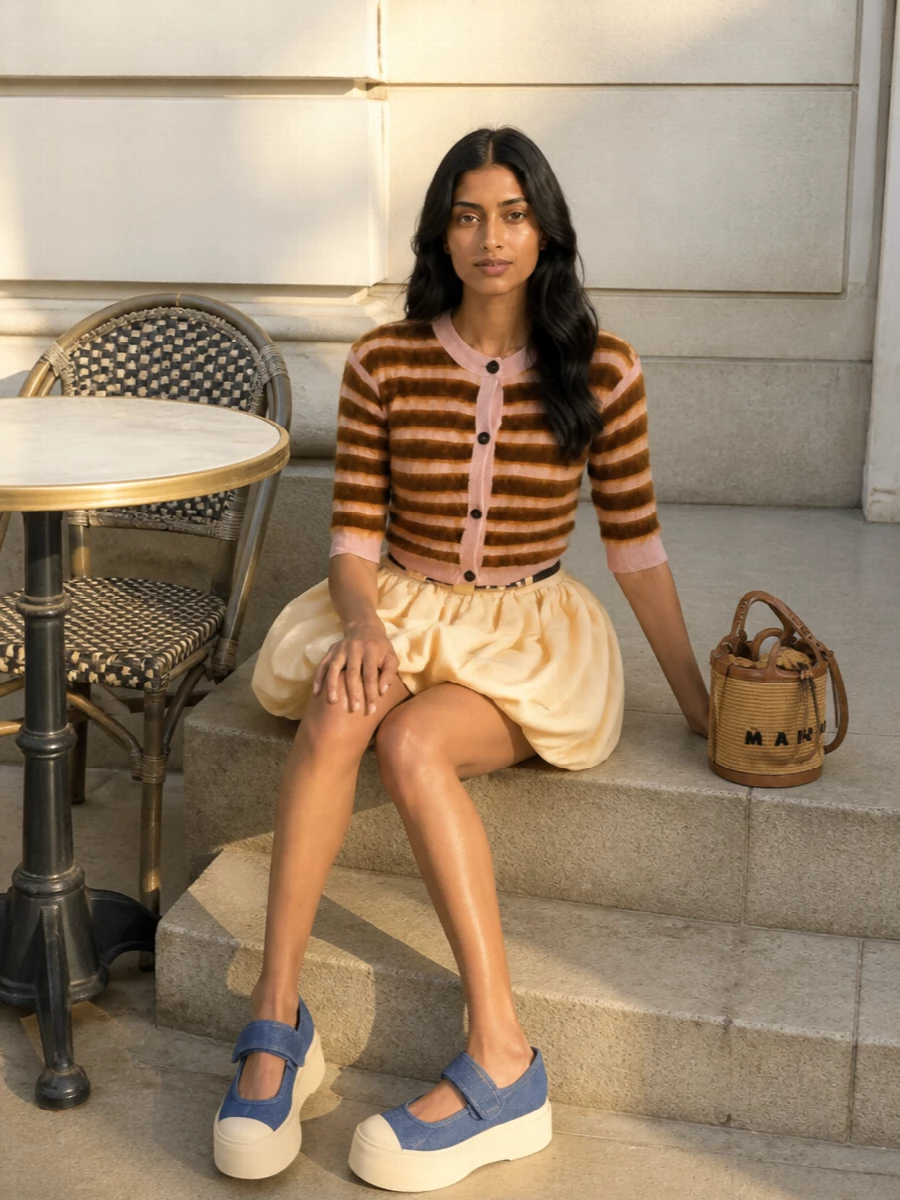 Marni balloon mini skirt cropped cardigan outfit