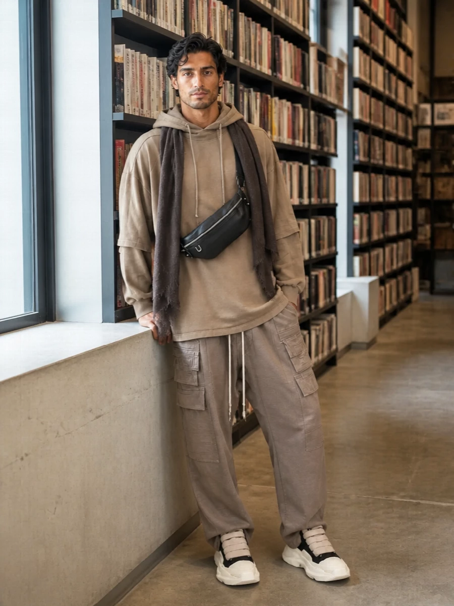 Rick owens drkshdw taupe cargo pants outfit
