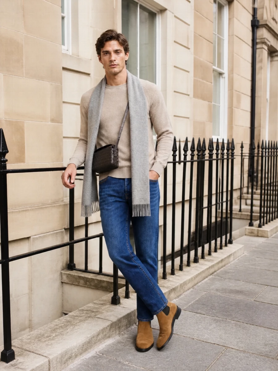 Jacob cohen jeans beige sweater chelsea boots