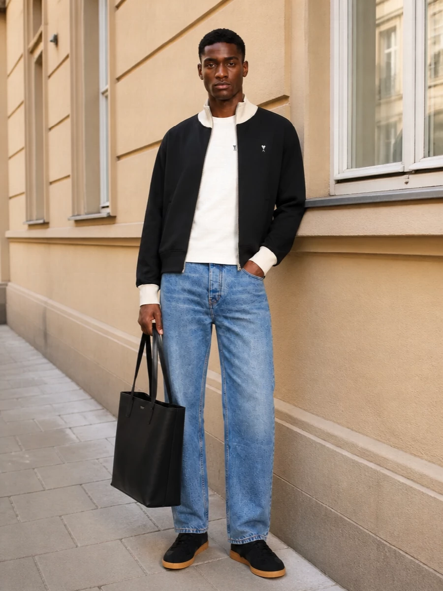 Ami paris bomber jeans adidas sneakers outfit