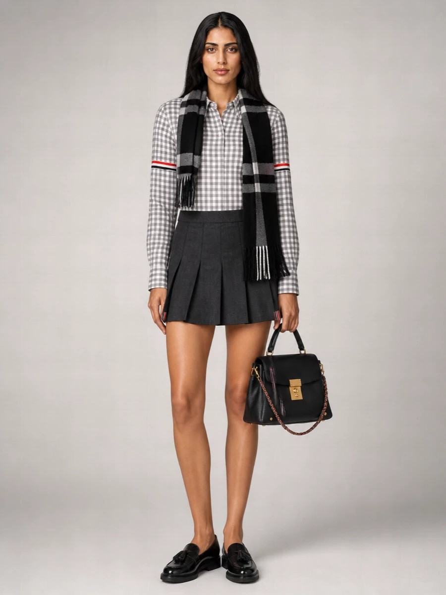 Thom Browne Wool Pleated High-Low Mini Skirt