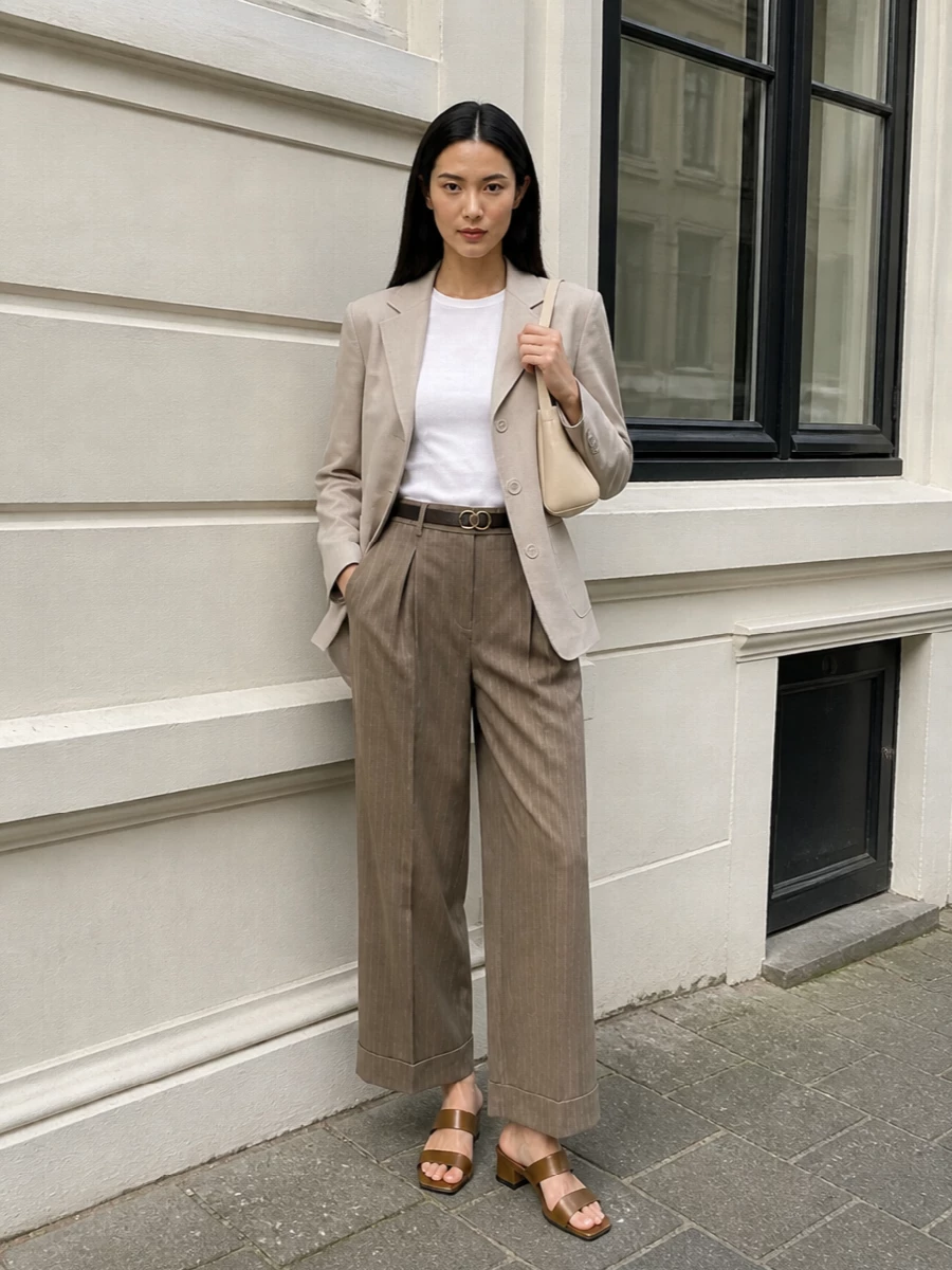 Max mara beige blazer taupe wide leg trousers