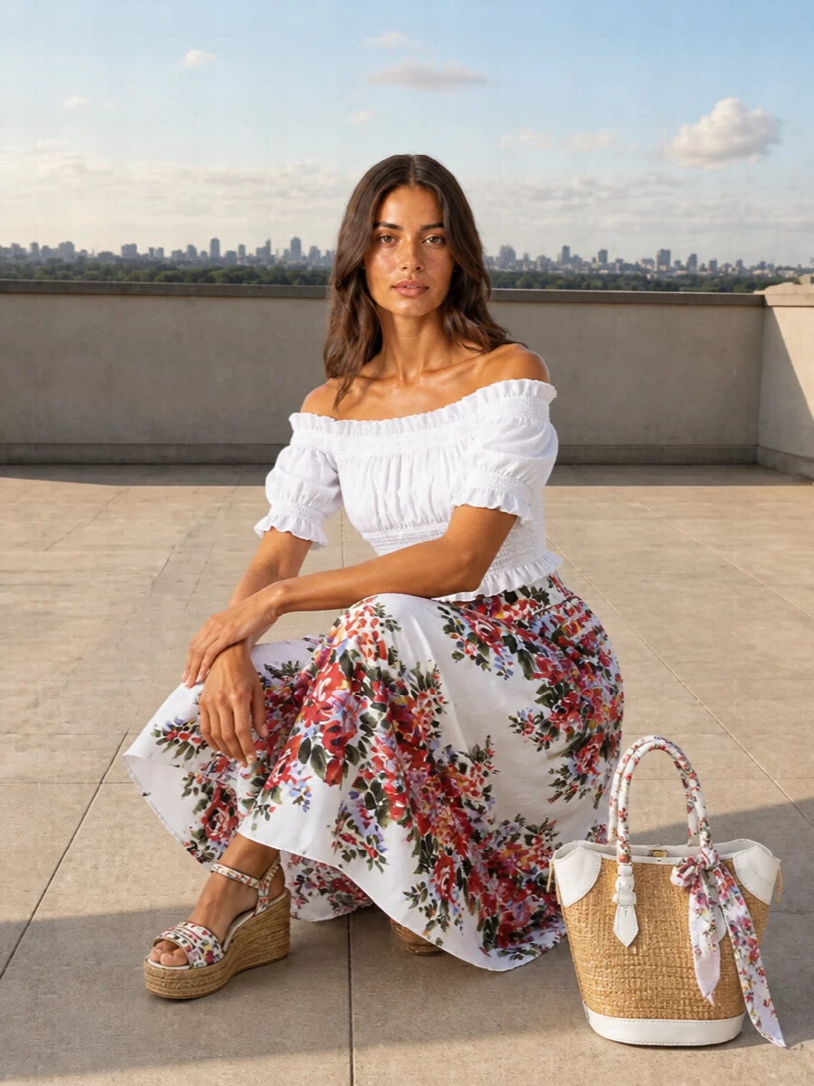 Dolce gabbana floral midi skirt espadrille outfit