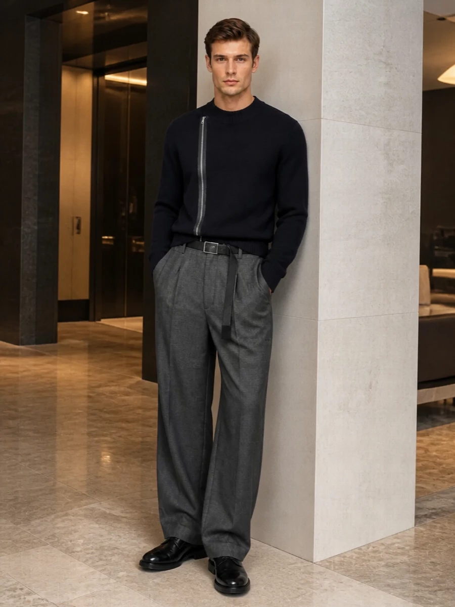 Sacai charcoal trouser navy knit prada derby