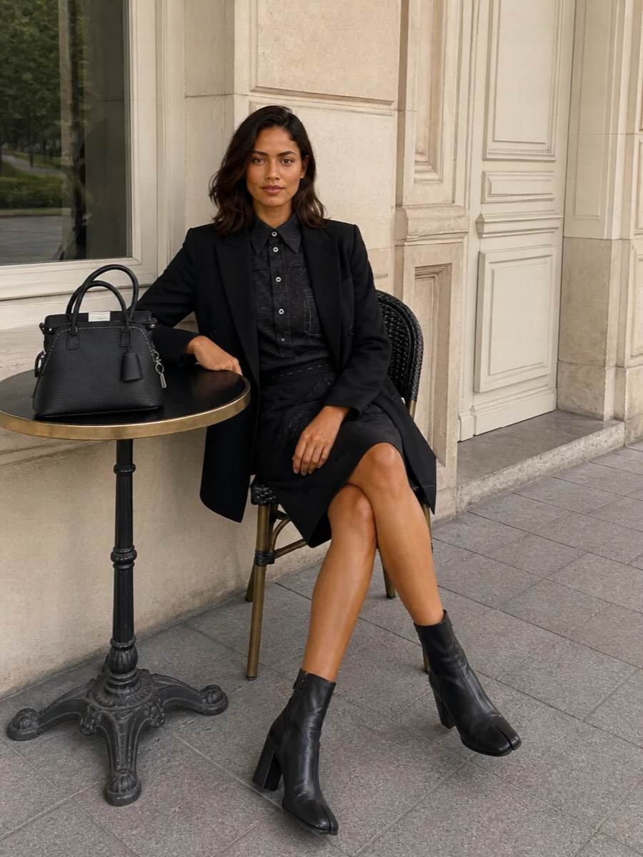 Maison margiela black blazer shirt dress outfit