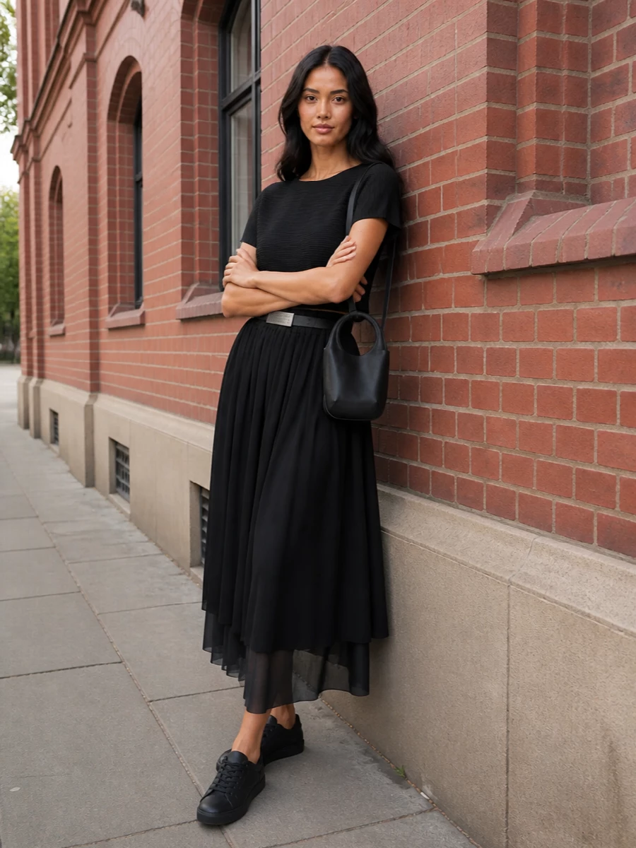 Comme des garcons midi skirt black cropped knit