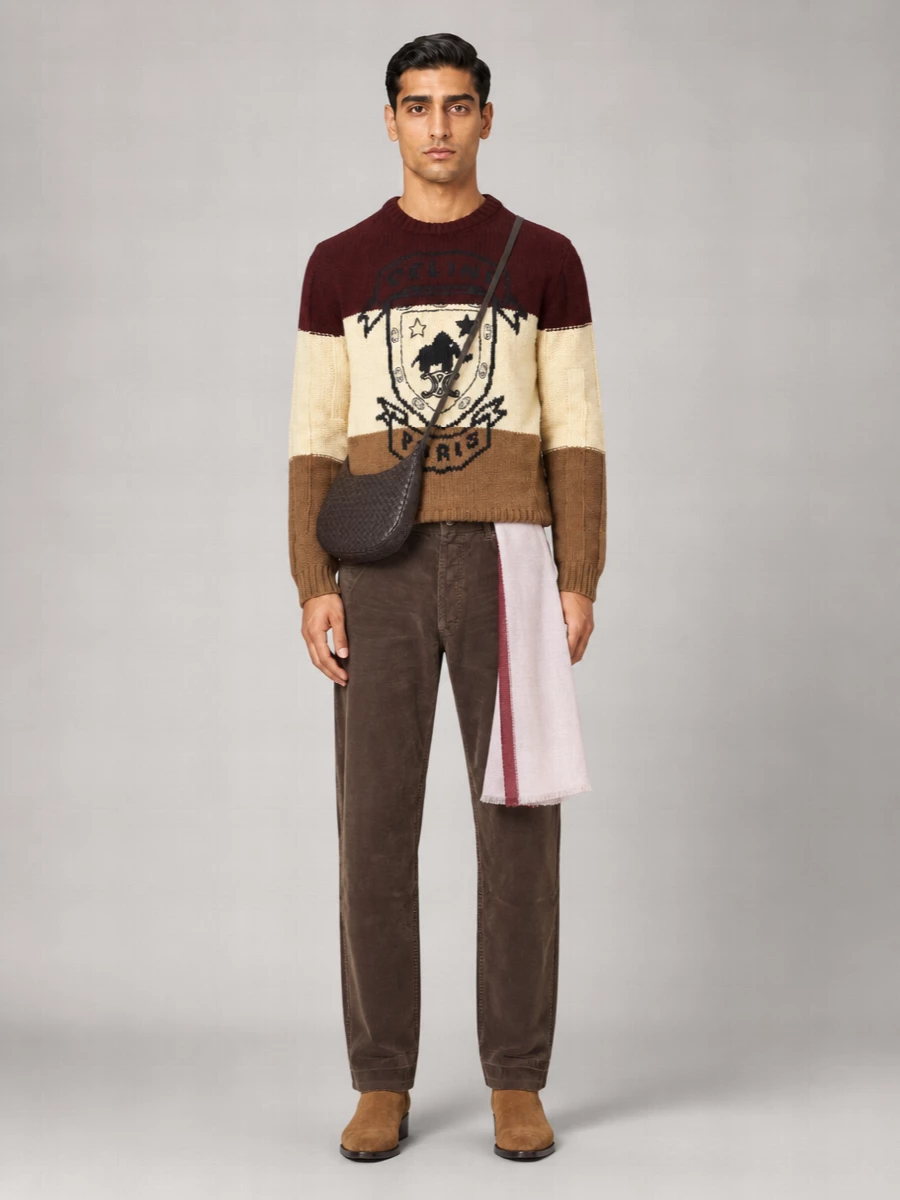 Celine Cashmere Relaxed-Fit Striped Crew-Neck Sweater