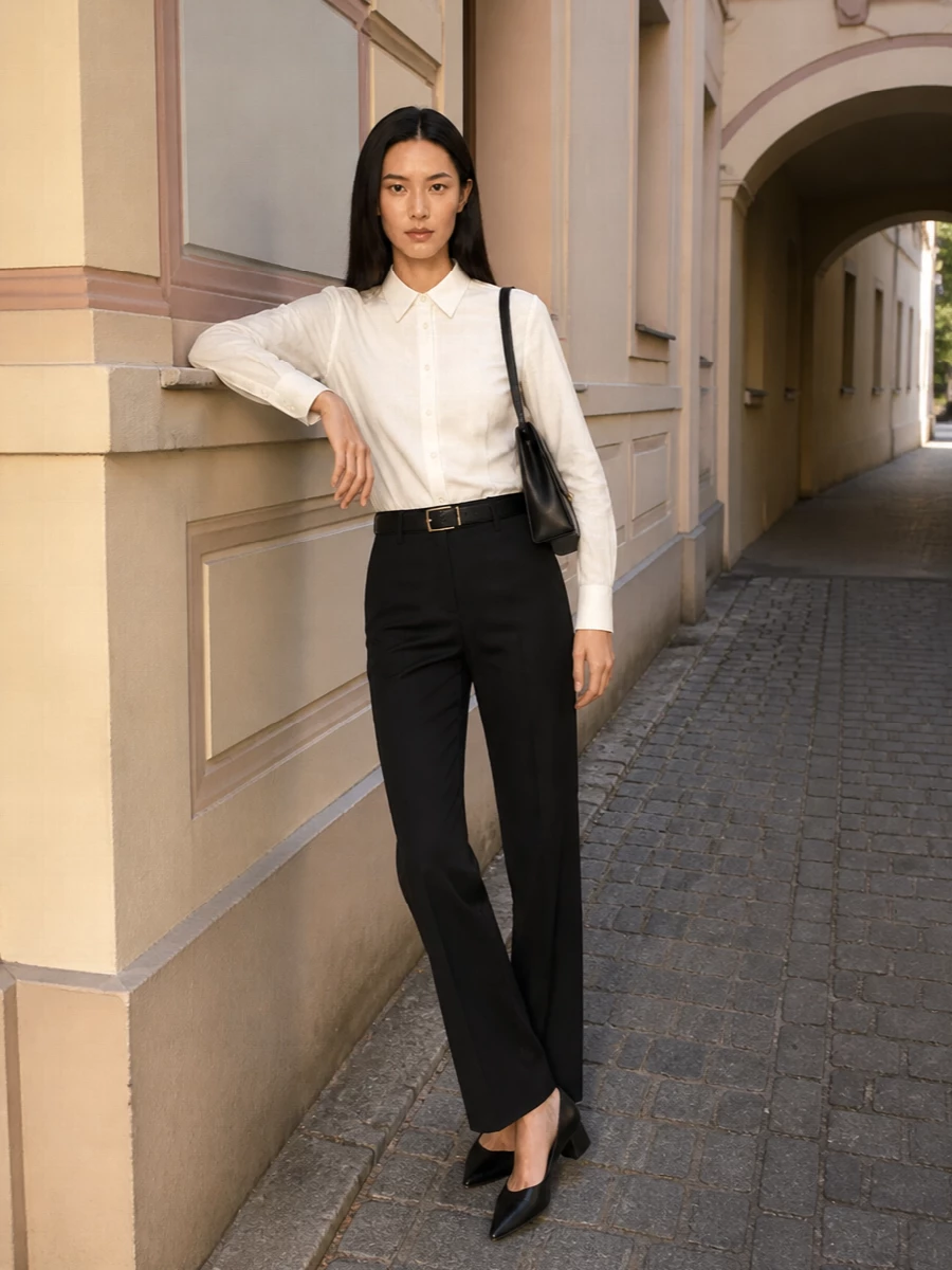 Jil sander black trousers white shirt outfit