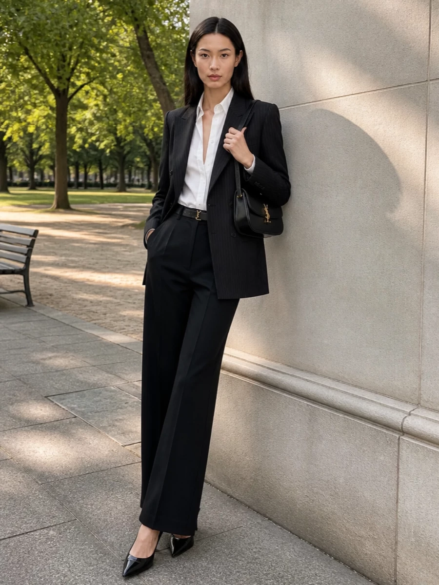 Saint laurent pinstripe blazer wide leg trouser
