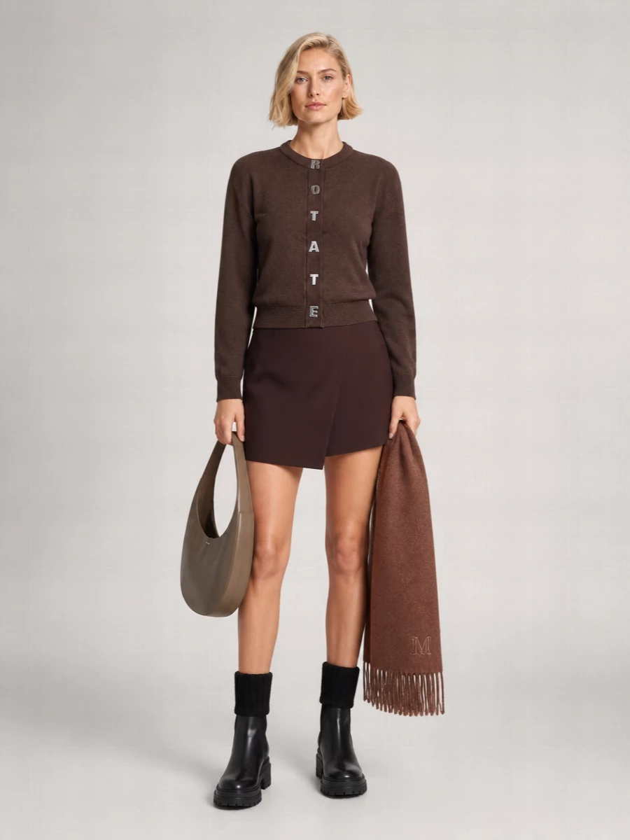 Rotate Ribbed Logo Button Cardigan