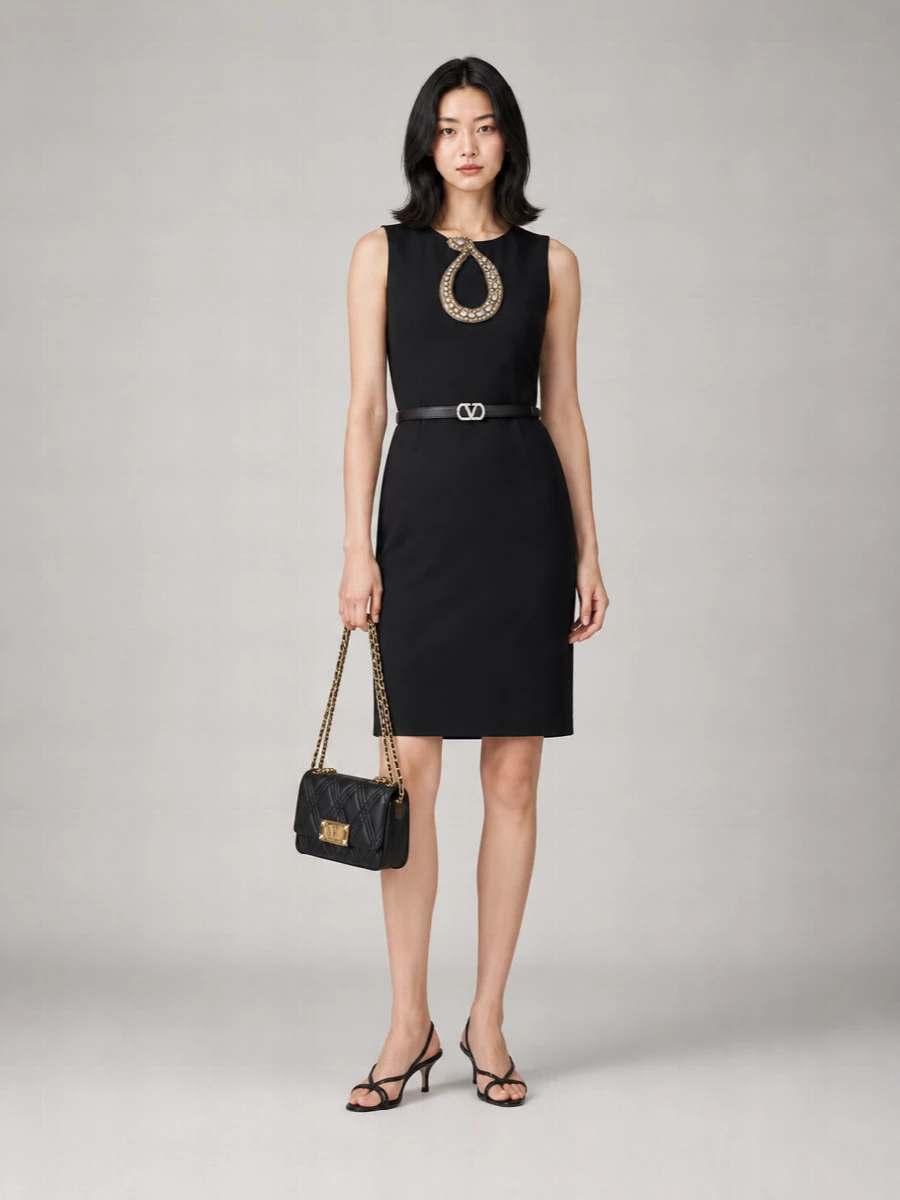 Valentino Wool Silk Embroidered Sleeveless Mini Dress