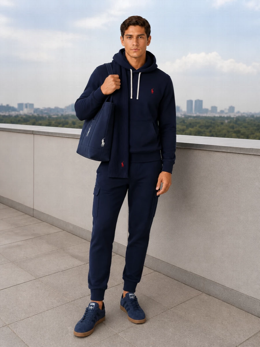 Polo ralph lauren navy joggers adidas navy sneakers