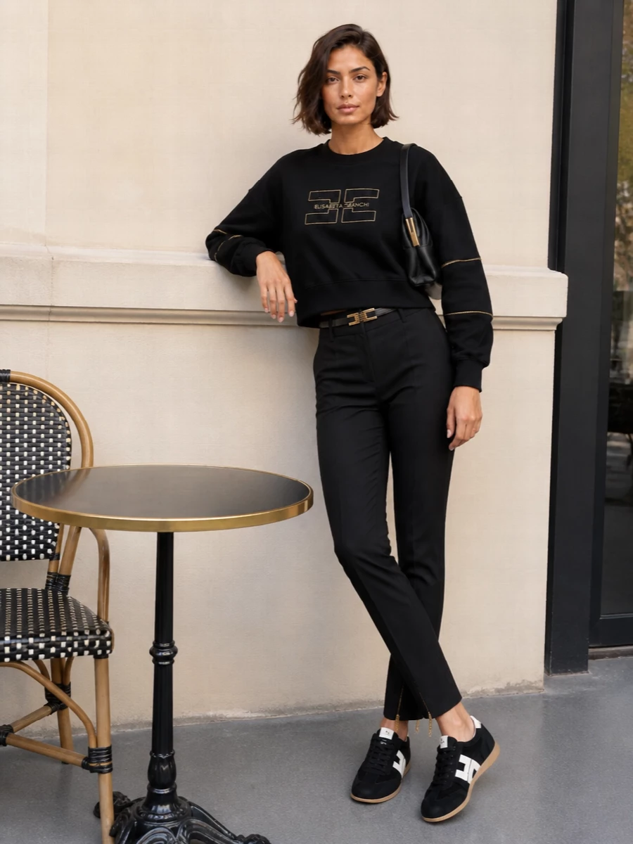 Elisabetta franchi black sweatshirt slim trouser outfit