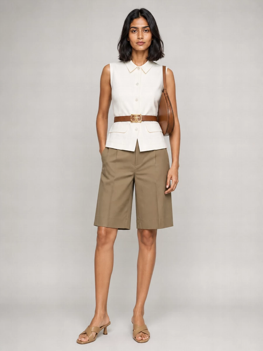 Soeur Organic Cotton Wide-Leg Knee-Length Shorts