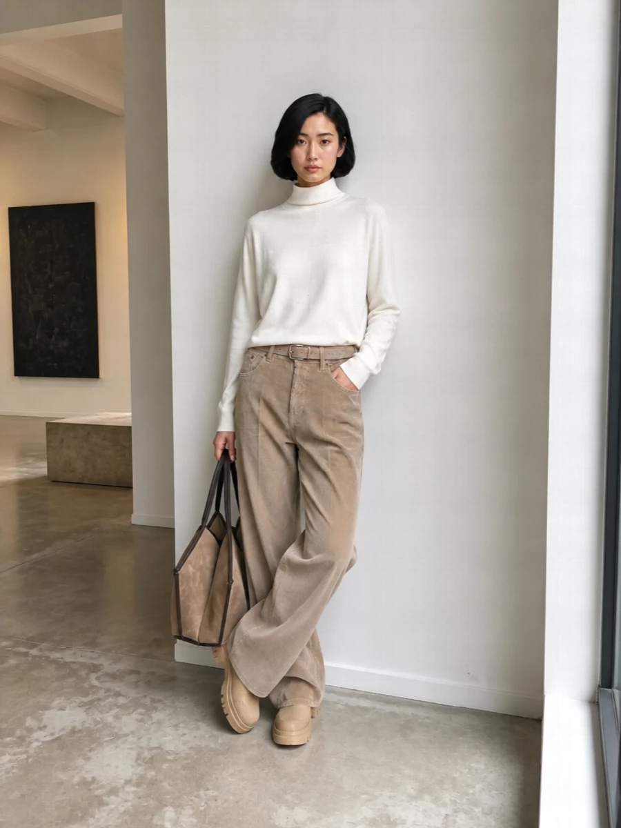 Haikure corduroy trousers chloe boots neutral outfit