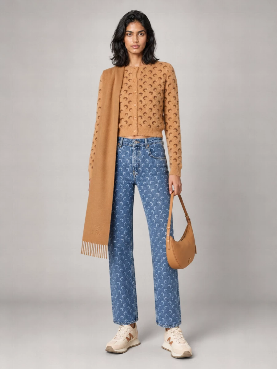 Marine Serre cashmere moon jacquard cropped cardigan