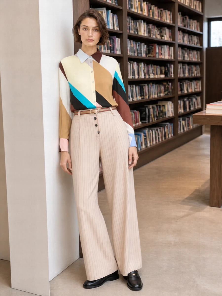 Paul smith striped shirt wide leg trousers outfit