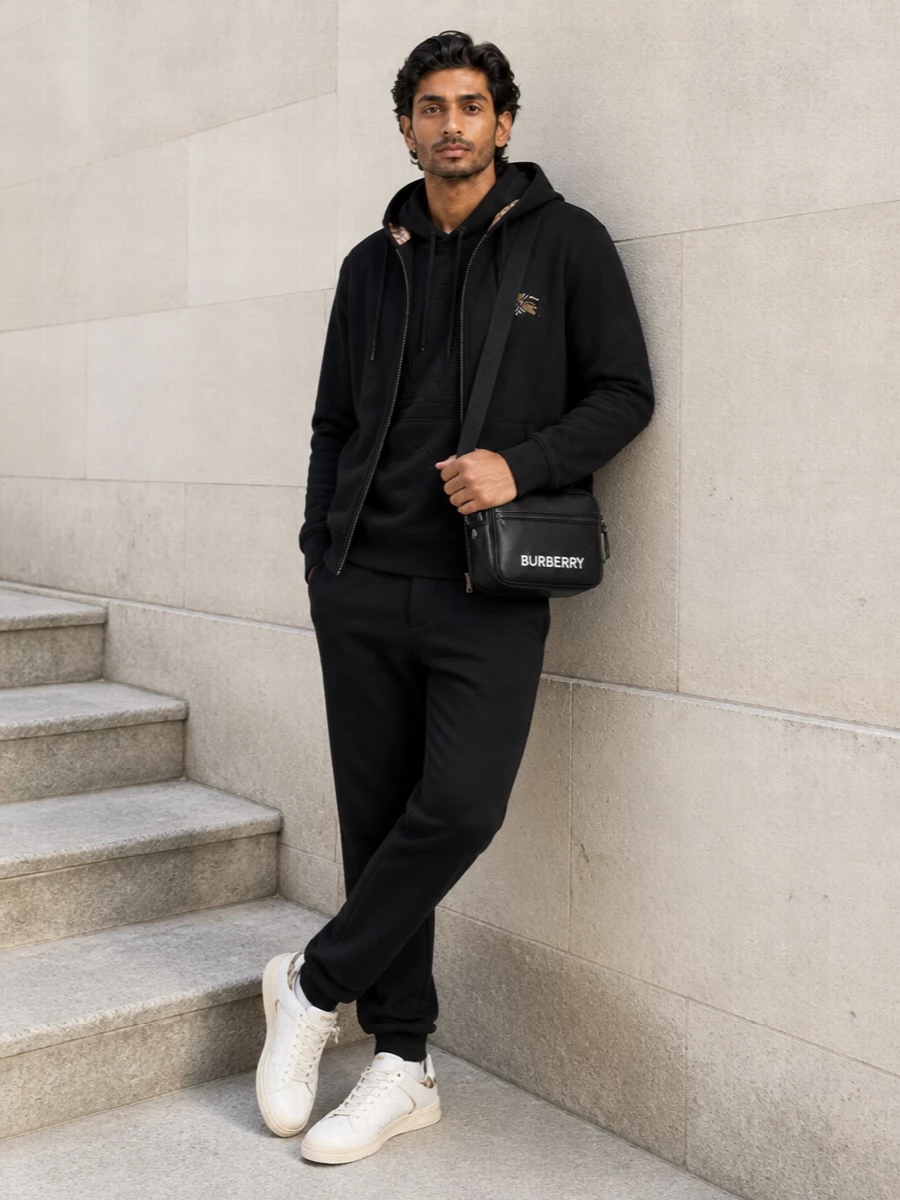Burberry mens black hoodie track pants sneakers