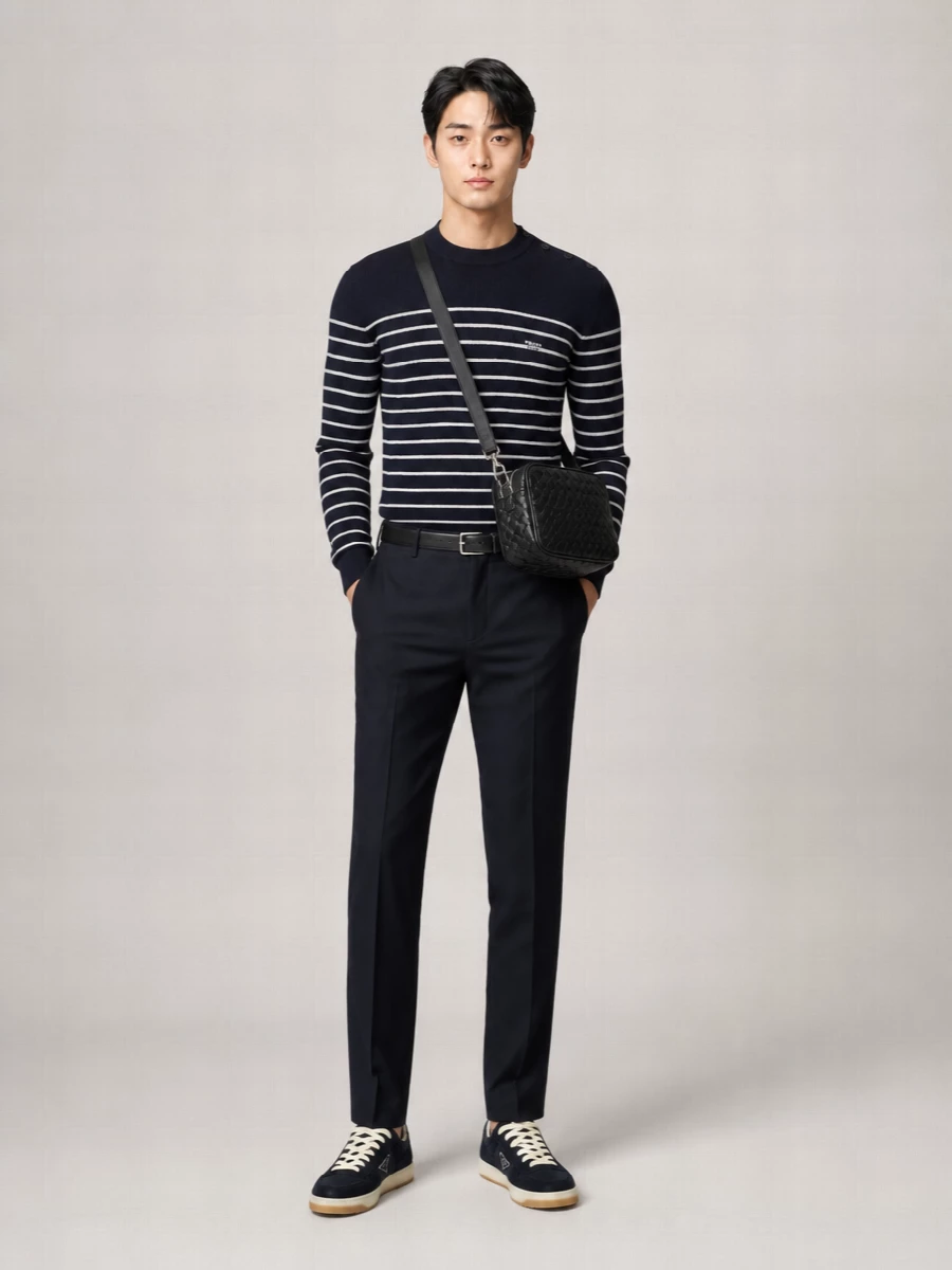 Prada Striped Virgin Wool Crew Neck Sweater