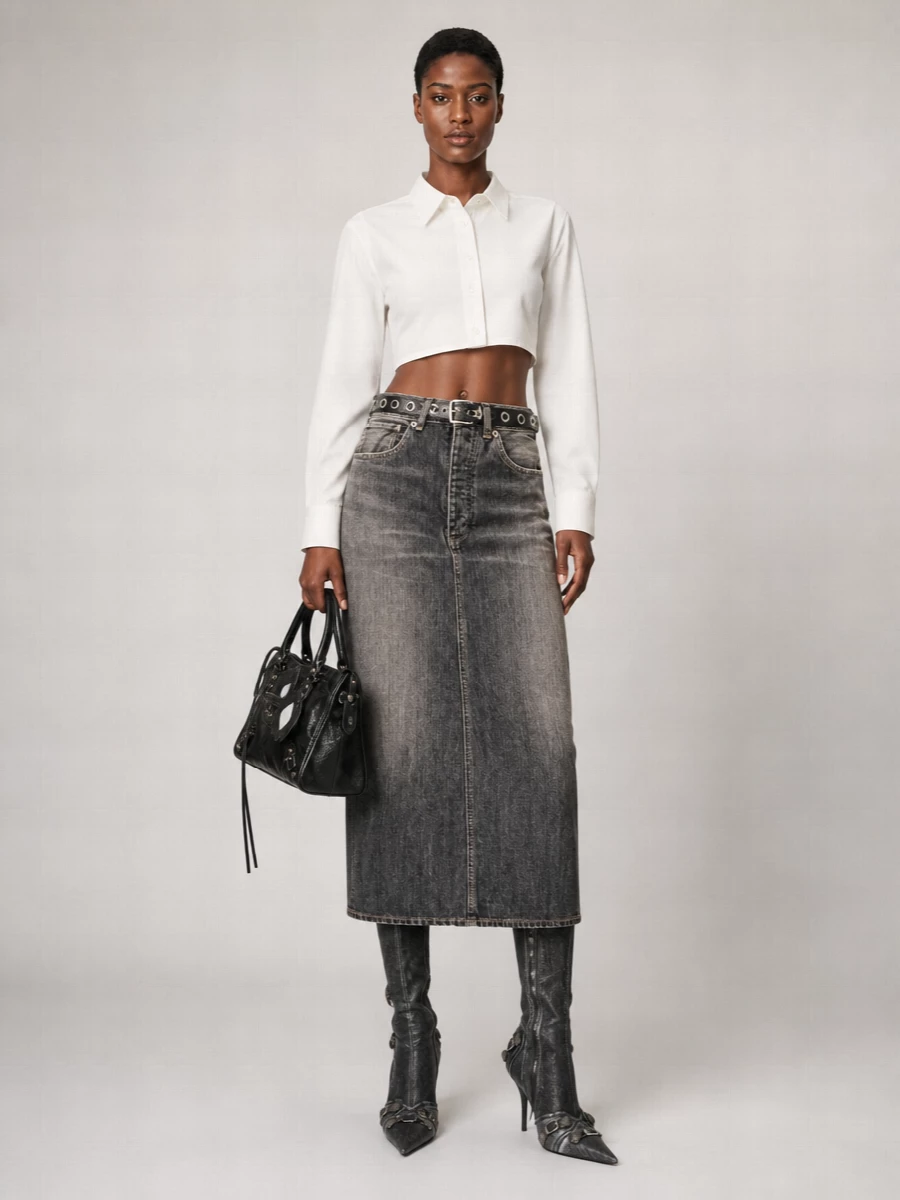 Balenciaga Denim Lace Up Midi Skirt