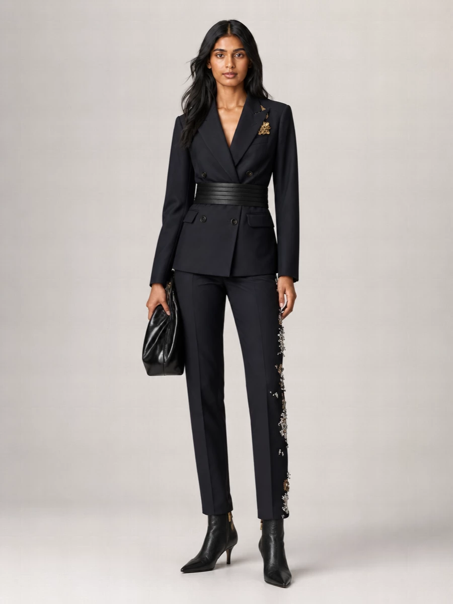 Dries Van Noten Wool Double-Breasted Embellished Blazer