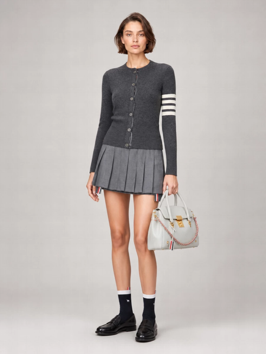 Thom Browne Cashmere Ribbed 4-Bar Stripe Cardigan