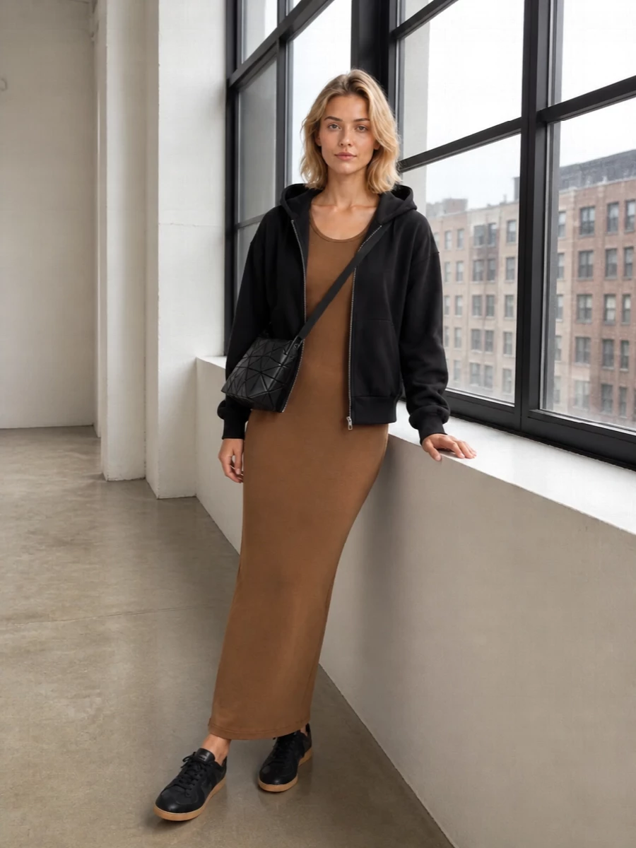Entire studios hoodie camel dress adidas sneakers