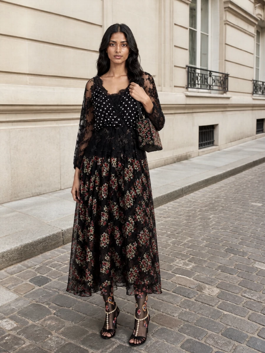 Dolce gabbana embellished socks lace floral maxi