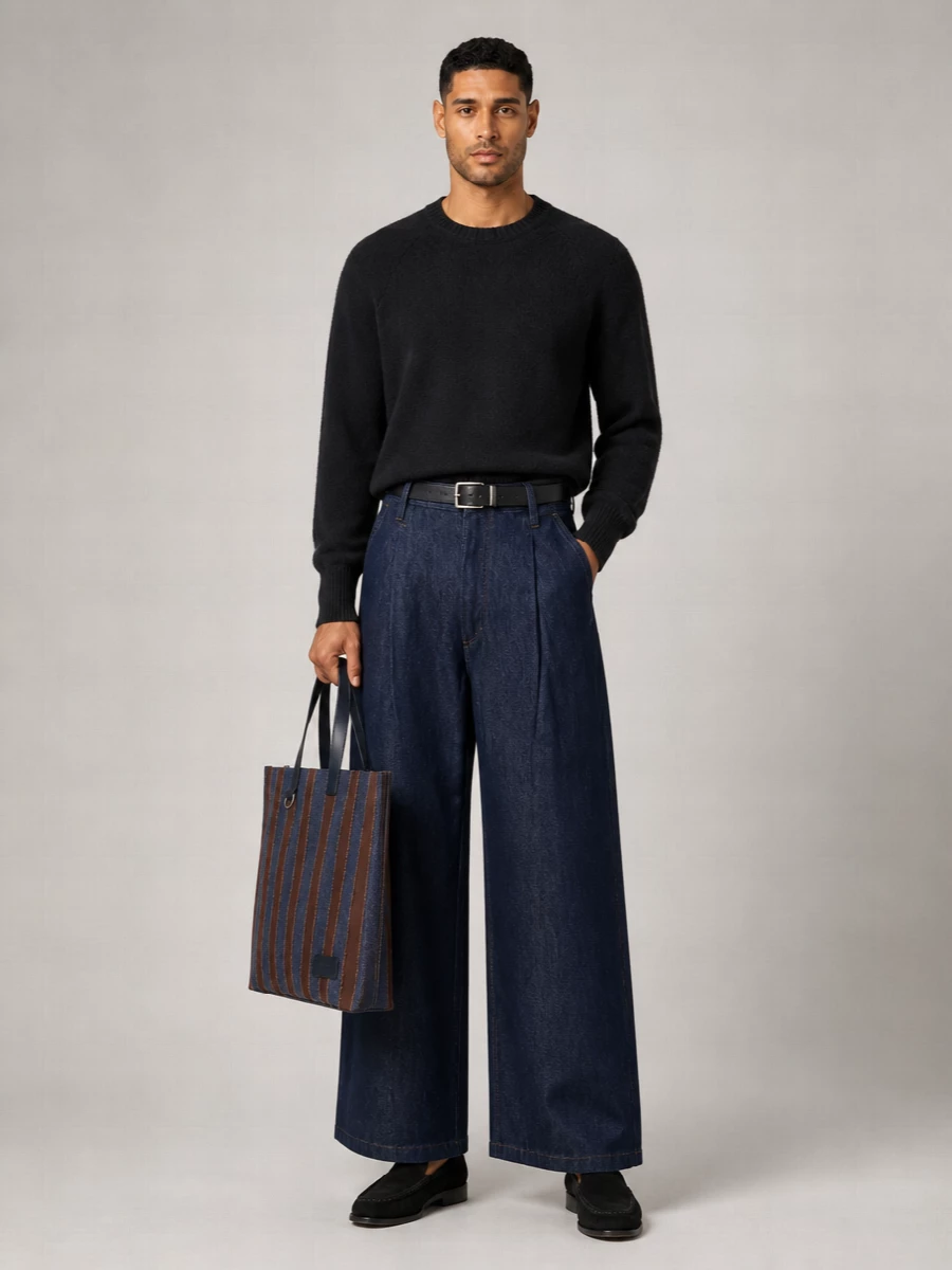Dries Van Noten Denim High-Rise Pleated Wide-Leg Jeans