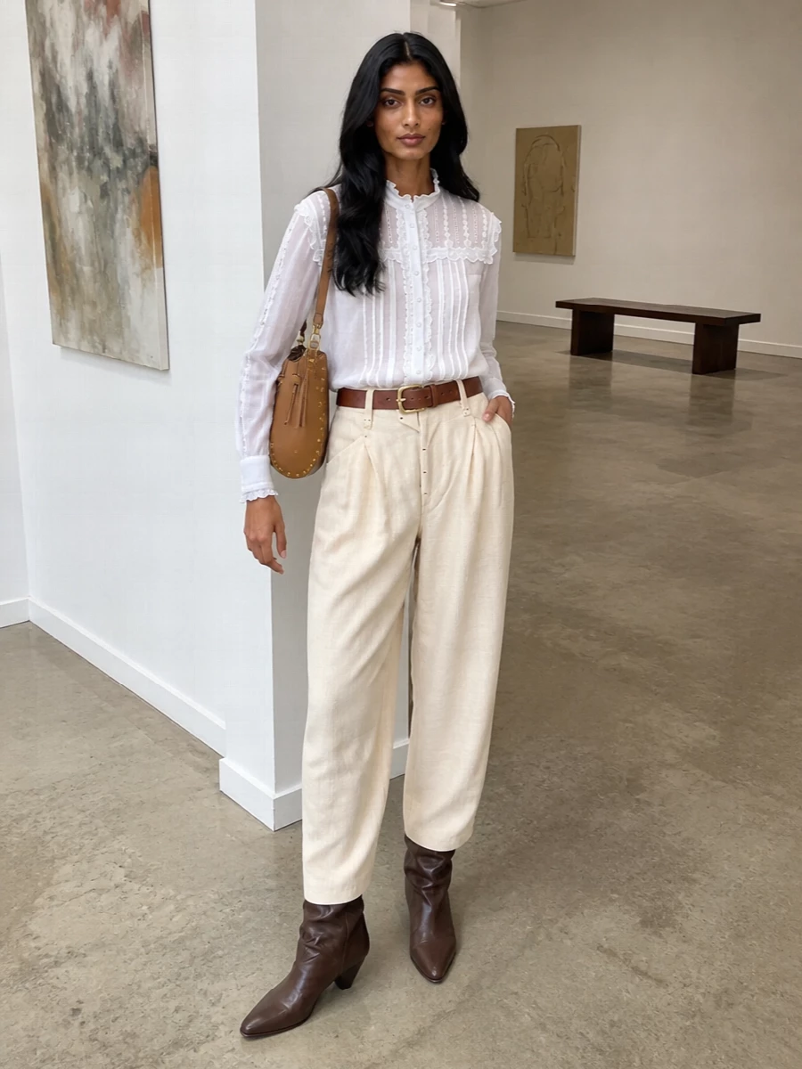 Isabel marant romantic blouse cream wide leg pants