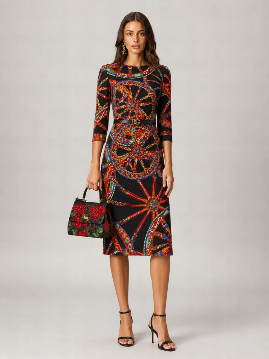 Dolce&Gabbana Silk Printed Draped Midi Dress
