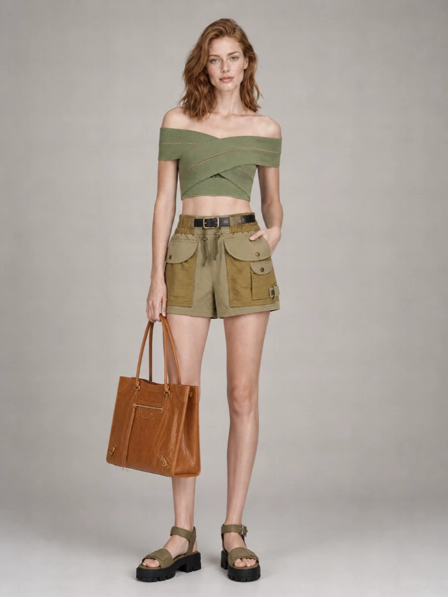Balmain Cotton High-Rise Wide-Leg Cargo Shorts