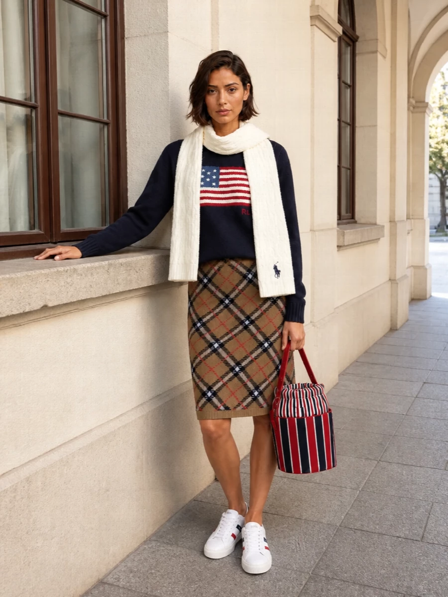 Ralph lauren flag sweater burberry argyle skirt