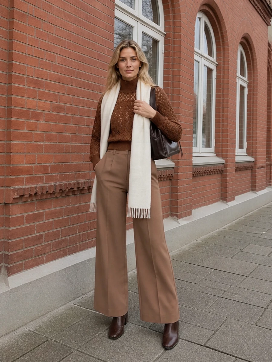 Max mara brown sweater camel wide leg trousers