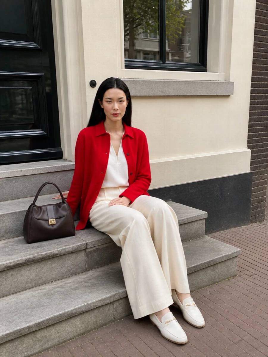 Toteme red shirt jacket wide leg trousers