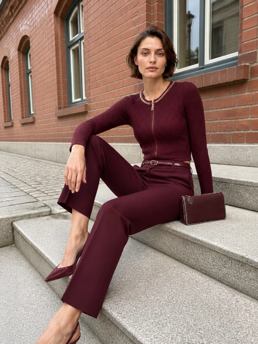 Elisabetta franchi burgundy knit tailored trousers