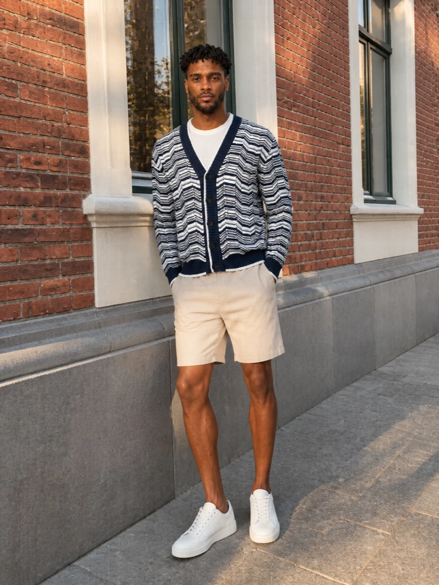 Missoni cardigan beige shorts prada sneakers