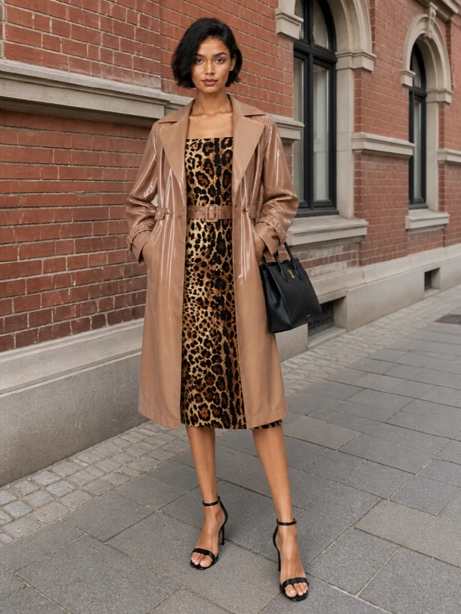 Dolce gabbana trench coat leopard midi dress