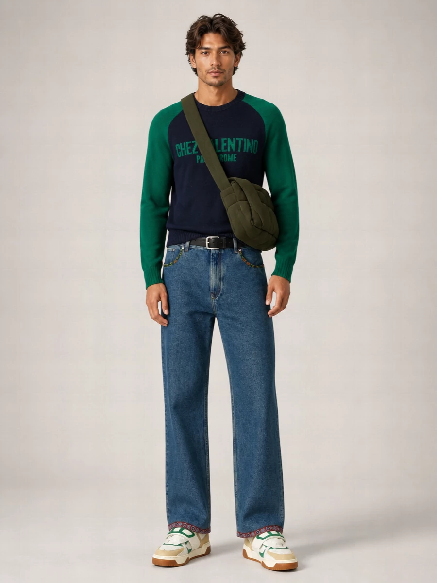 Valentino Garavani Floral-Insert Straight-Leg Jeans