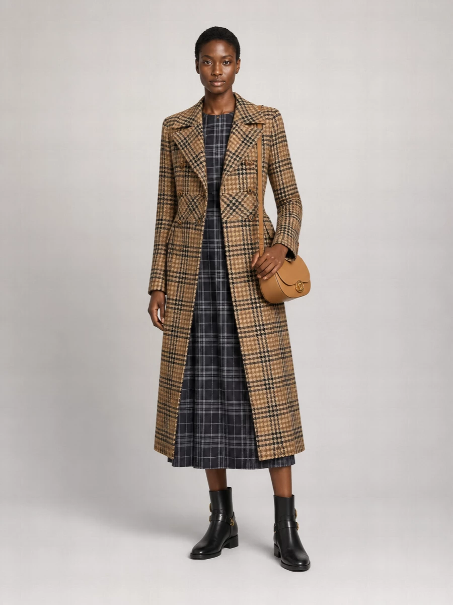 Valentino Garavani Houndstooth Virgin Wool Double Breasted Coat