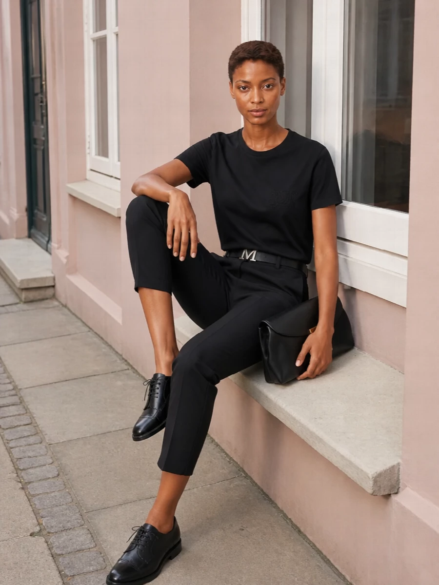 Max mara black tee tailored cropped trouser outfit