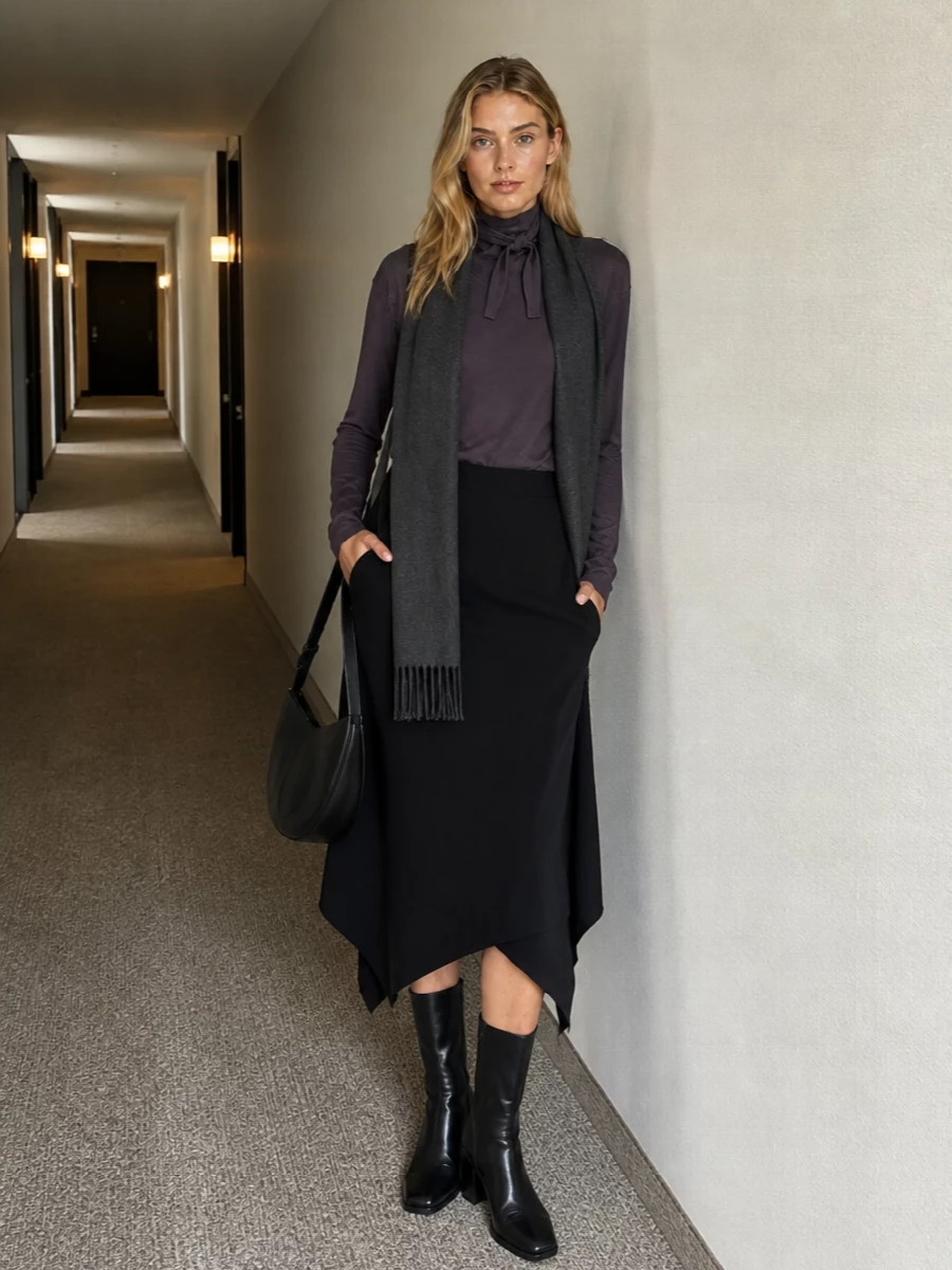 Lemaire knit black midi skirt boots