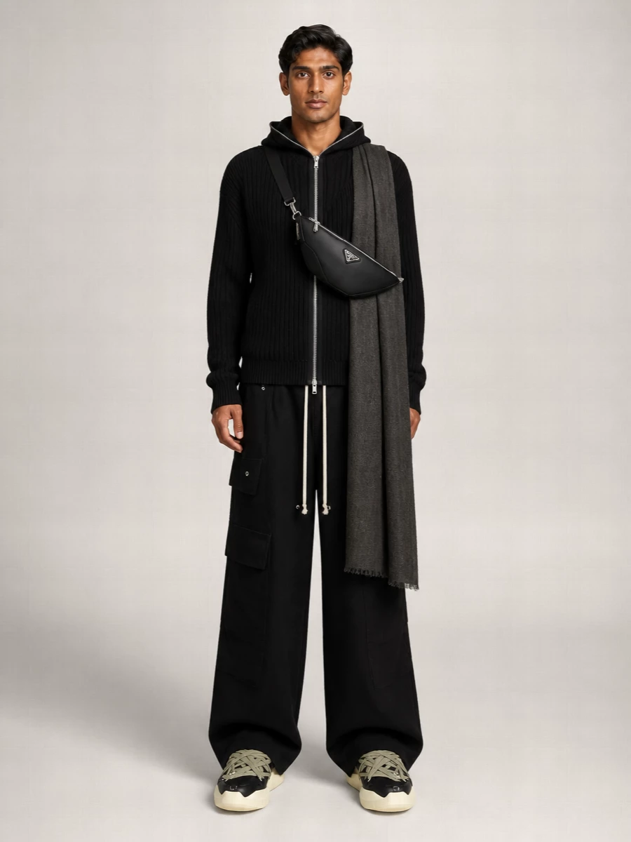 Rick Owens Wool Ribbed Hooded Zip Sweater