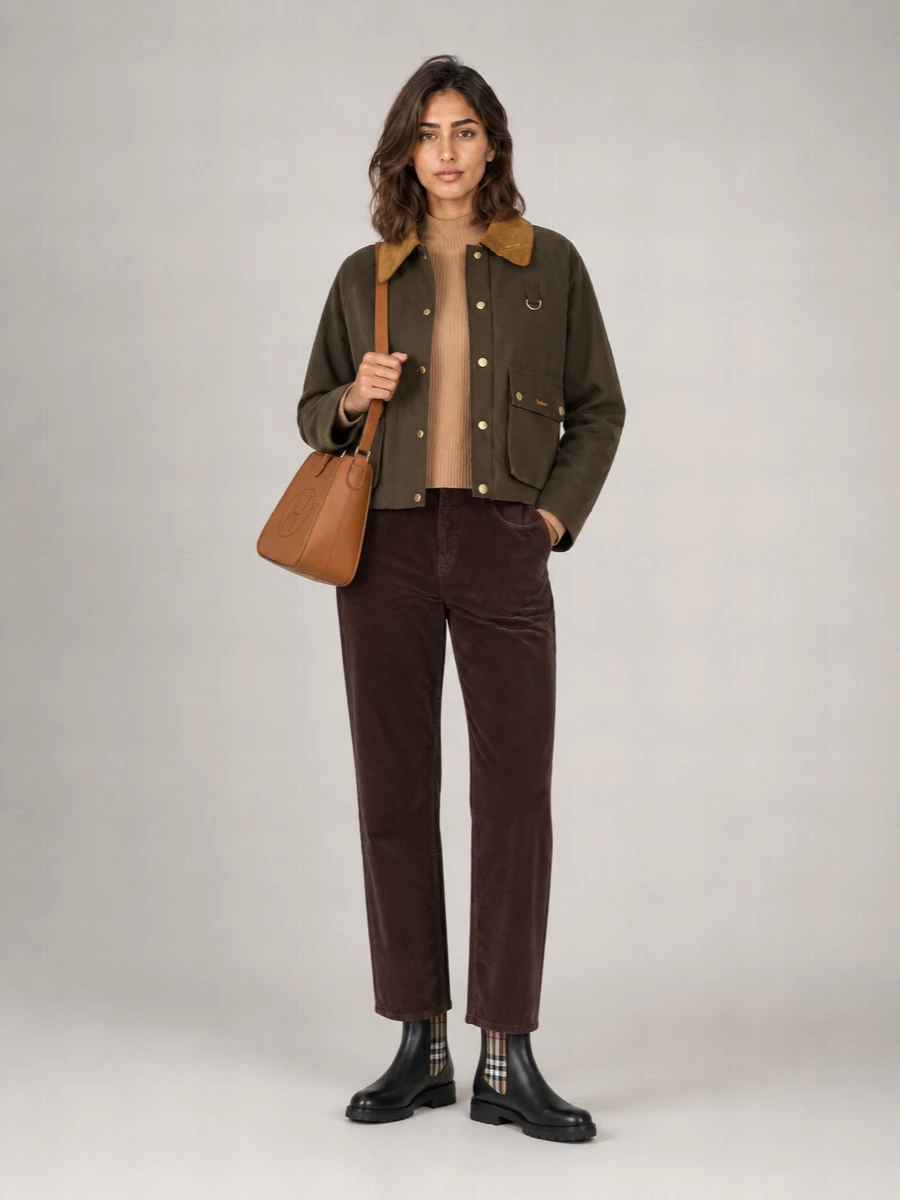 Barbour Waxed Cotton Cropped Single Breasted Coat