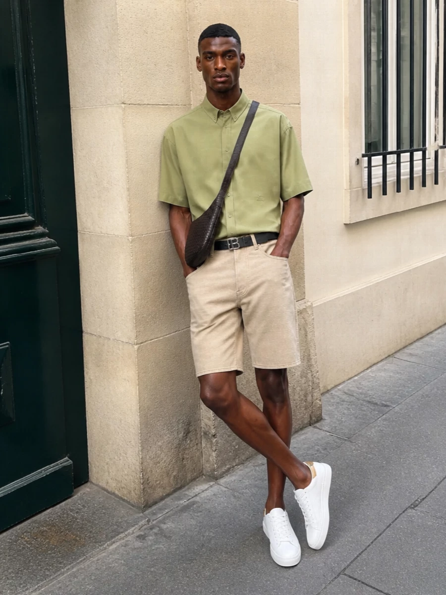 Burberry sneakers pistachio shirt chino shorts