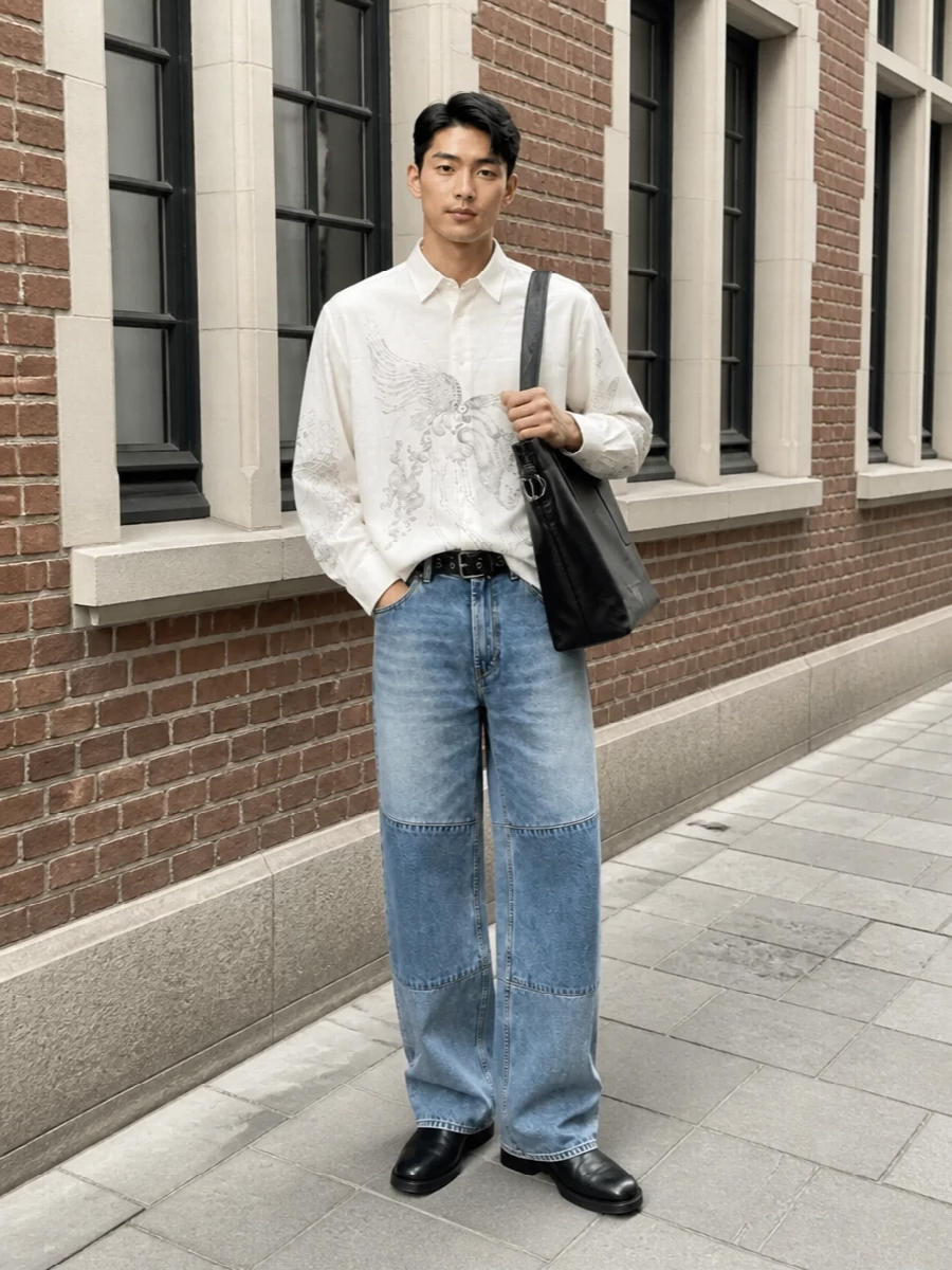 Our legacy wide leg jeans graphic shirt boots
