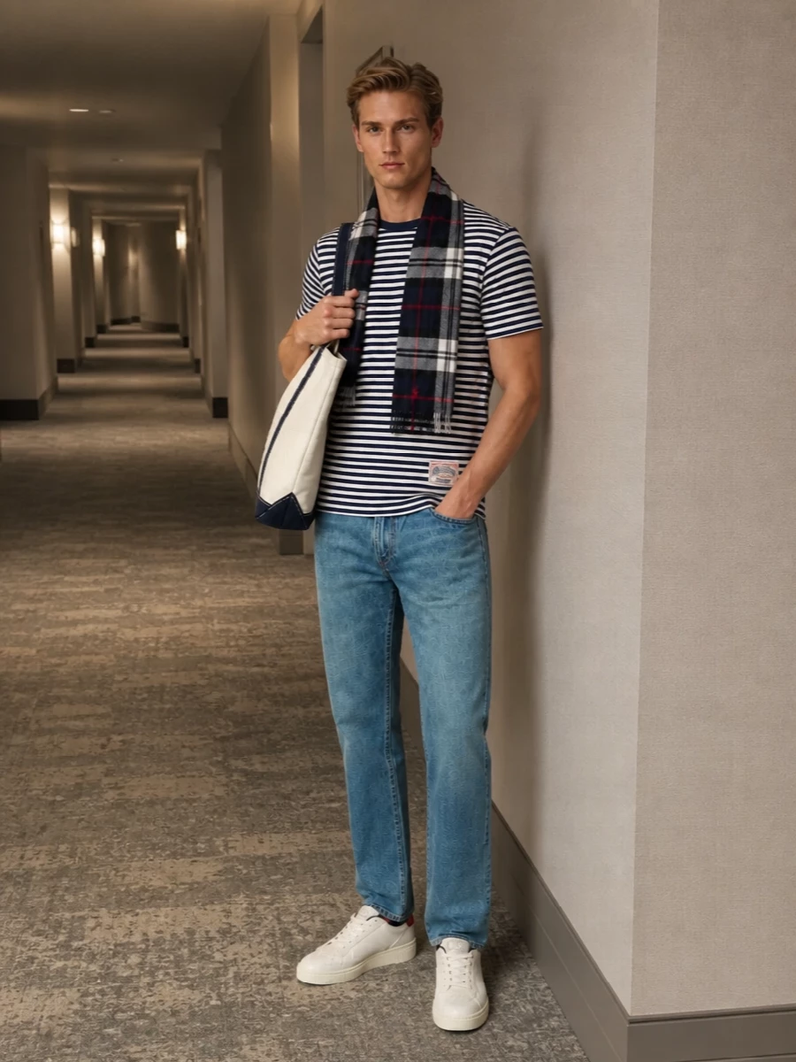 Polo ralph lauren striped tee jeans sneakers