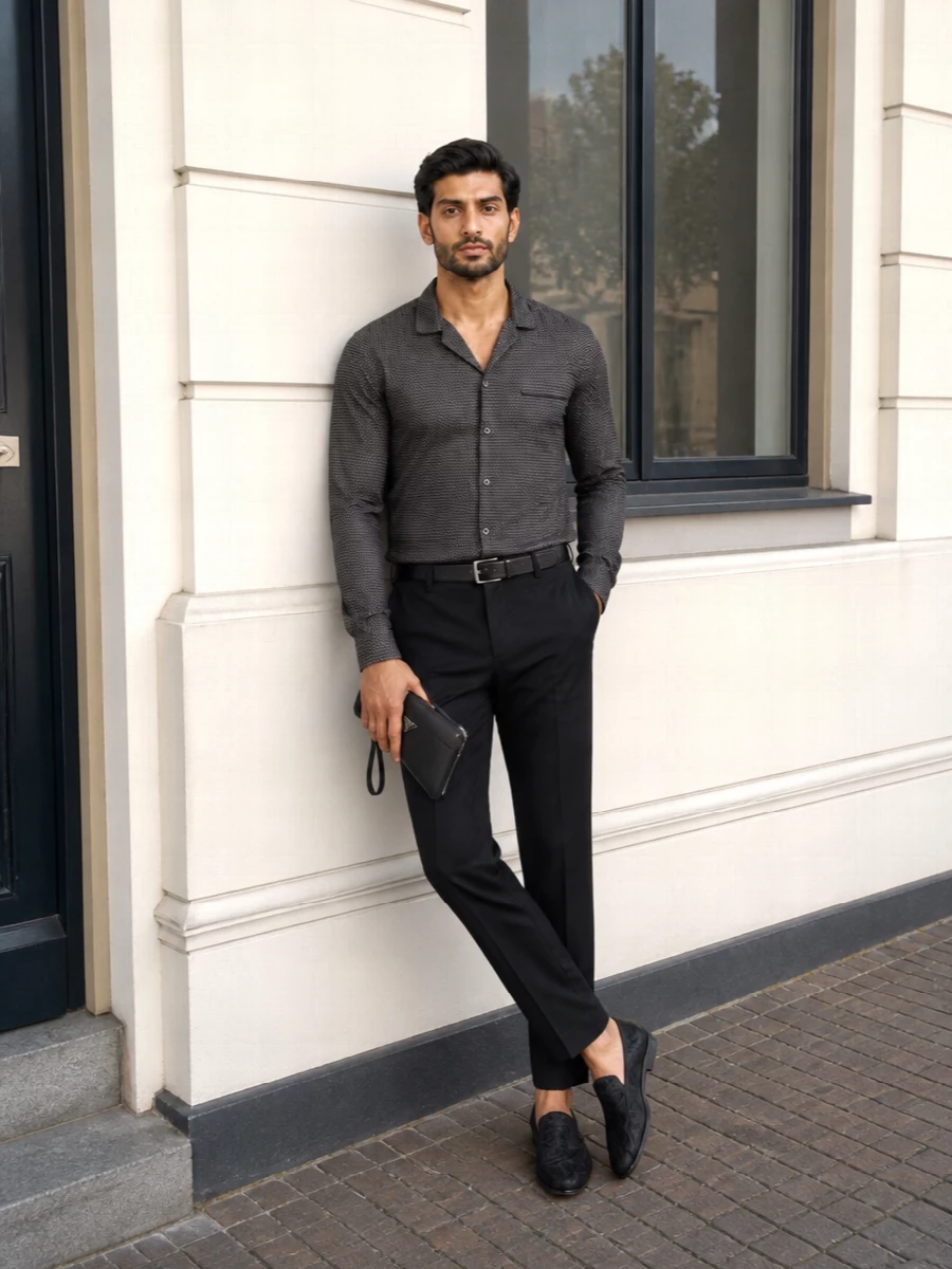 Dolce gabbana geometric shirt black suit trousers