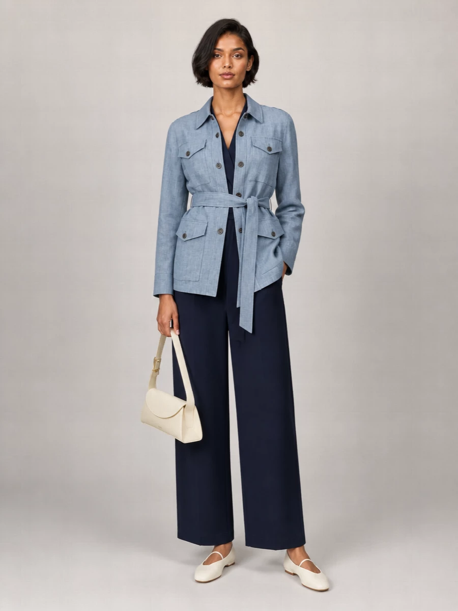 Parosh Linen Belted Single Breasted Coat
