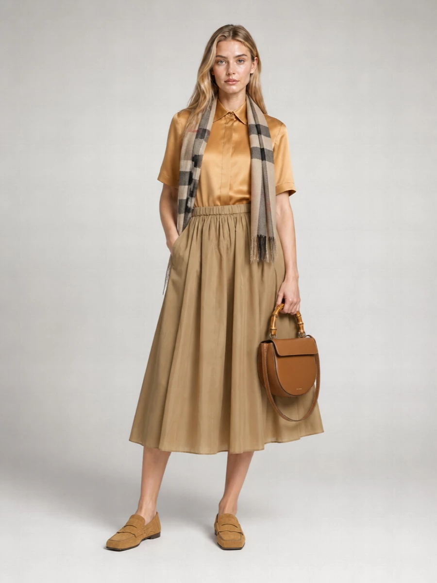 Max Mara Silk Blend Taffeta Midi Skirt